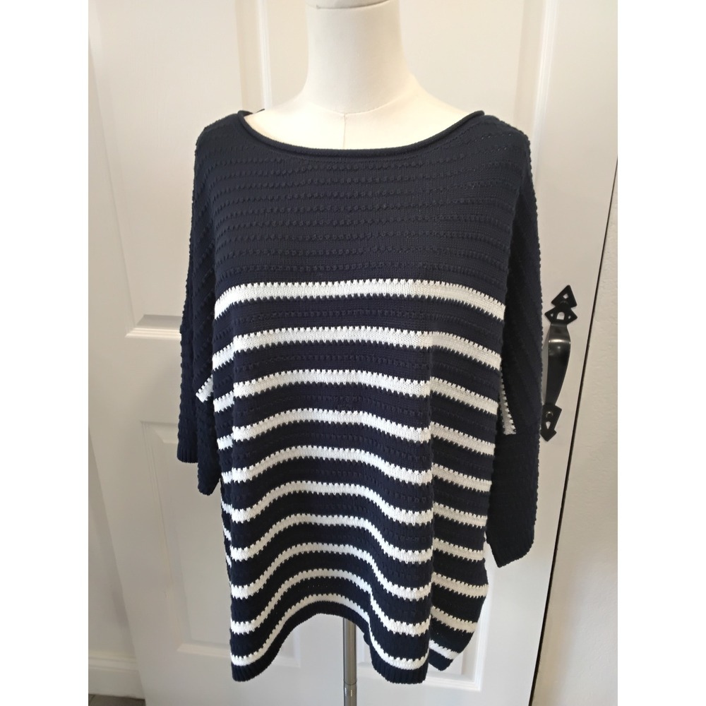 NWT Time and Tru Womens Navy White Stripe Boat Neck Knit Sweater Top - L 12 14